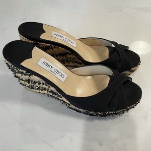 NEW Jimmy Choo Black Almer Wedge Espadrilles
